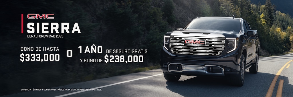 GMC Sierra Denali Crew Cab destaca en diseño, potencia y tecnología para que tengas el control total del camino. 